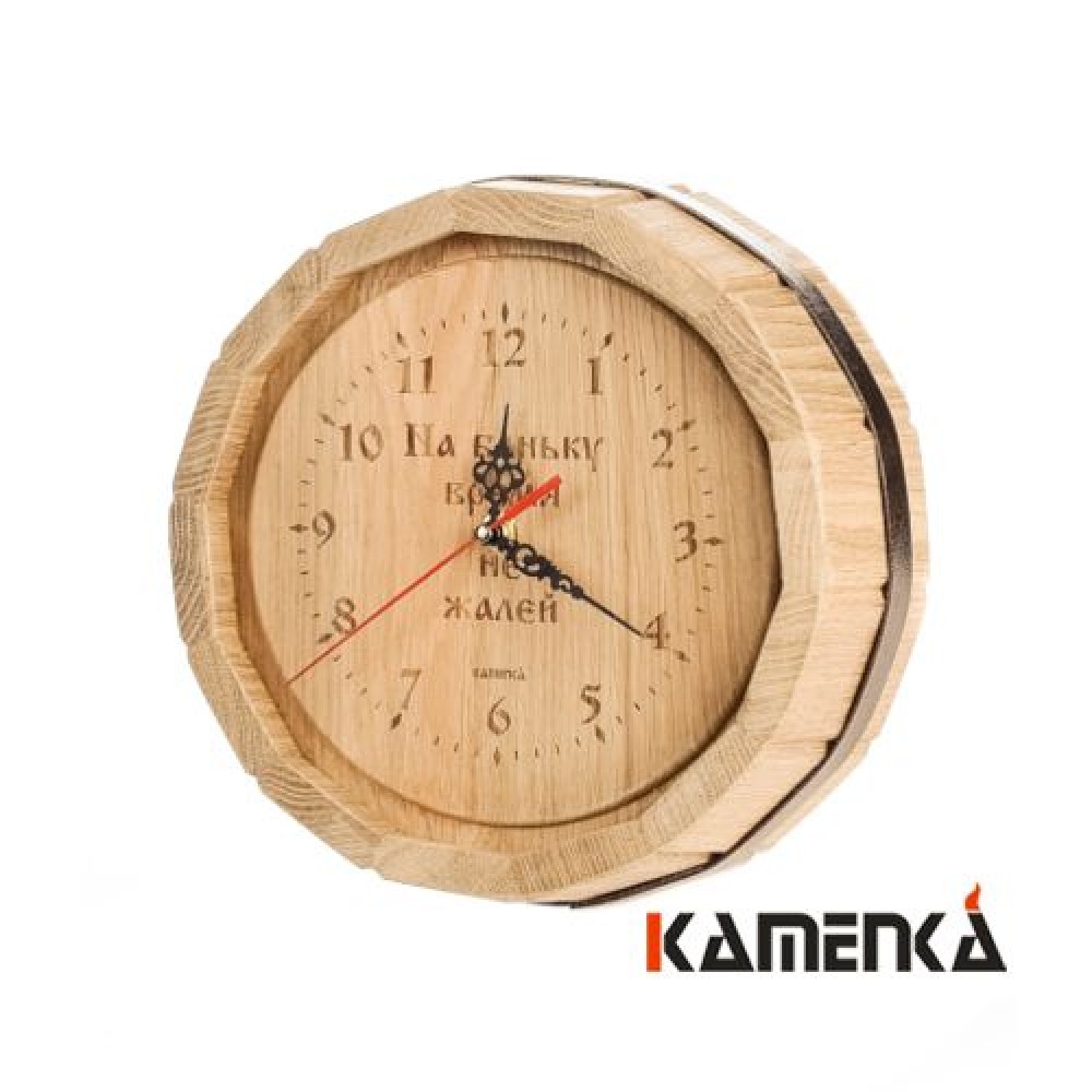 Часы бондарные дуб с пословицей ЧПД-2